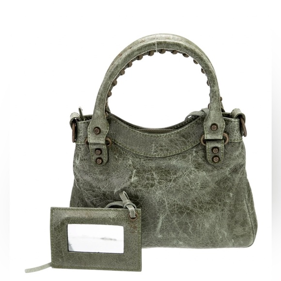 Auth RARE Balenciaga MINI FIRST MOTORCYCLE BAG Vintage  mirror Moto strap Chèvre - Picture 2 of 12